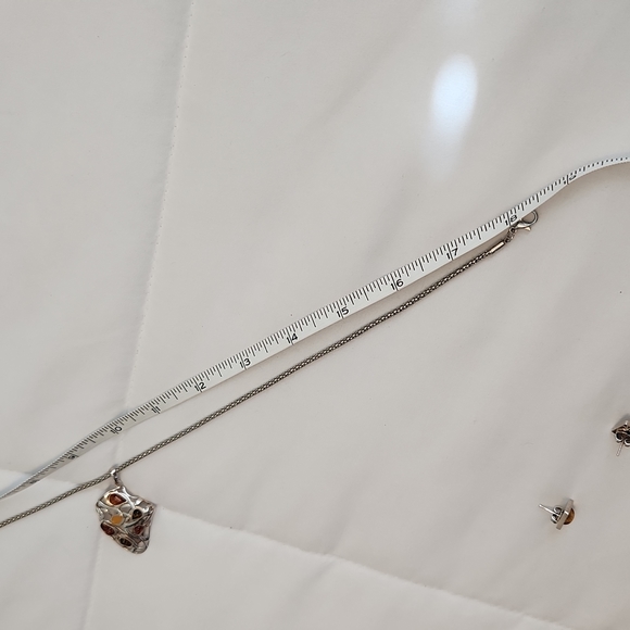 Sterling Amber Pendant & Earrings 18" - Picture 7 of 9